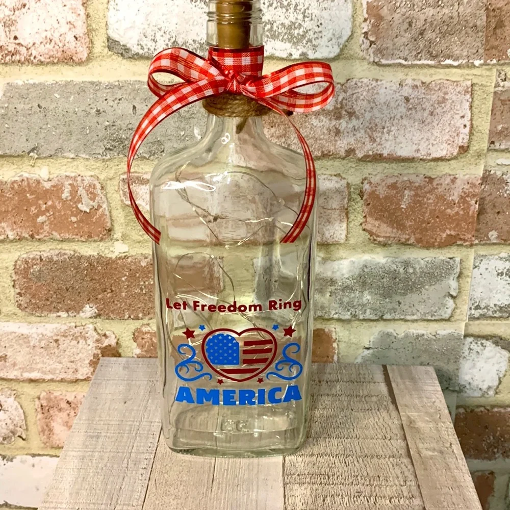 'Let Freedom Ring, America' Upcycled Spirit Bottle Lantern